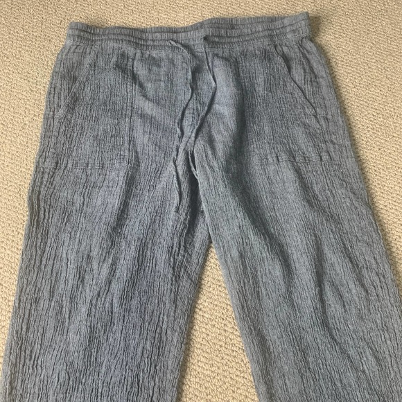Pure Jill Womens Pants Size Large Blue Linen Cotton Blend Straight Leg Cropped - Picture 2 of 12